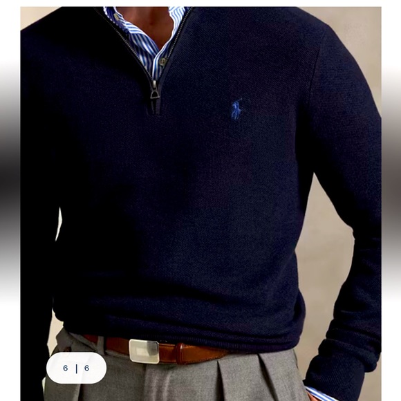 Polo Ralph Lauren Navy Mesh-Knit Cotton Quarter-Zip Sweater Size XL $145 - Picture 1 of 12